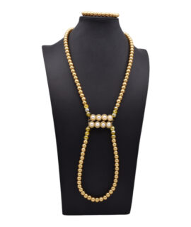 Metallic Pearl Connector And Gold Glass Pearl Necklace Set