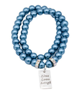 Peacock Blue Pearl Wrap-around Charm Bracelet, 8”