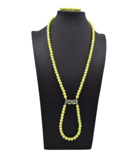 Peridot Green Connector Bead And Yellow Green Glass Pearl Necklace Set