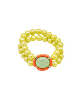 Electroplated Yellow Beads, Enamel Charm Double Layered Bracelet, 8”