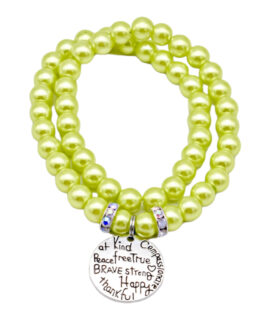 Yellow Green Pearl Wrap-around Charm Bracelet, 8”