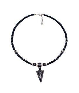 Cubic Zirconia Pave Beads, Black Onyx Beads, Antique Silver Beads, Black Arrow Pendant Necklace, 18”