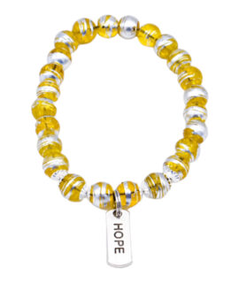 Yellow Silver Metallic Beaded Charm Bracelet, 8”