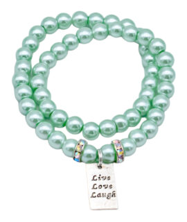Green Pearl Wrap-around Charm Bracelet, 8”