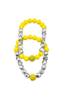 Electroplated Yellow Beads, Rhinestone Beads And Crystal Beaded Bracelet Set, 8”