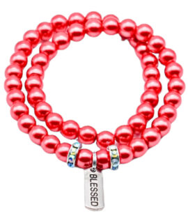 Red Pearl Wrap-around Charm Bracelet, 8”