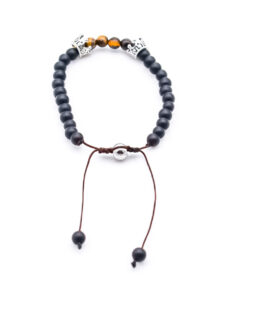 Cubic Zirconia Pave ,Tiger Eye Beads And Black Onyx Beaded Bracelet